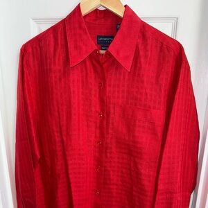 Liz Claiborne Liz-Sport 100% Irish Linen Button Down Red Shirt Womens M Preppy